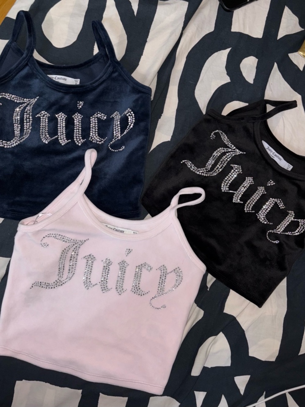 Juicy Couture Velvet Tank Trio in Black, Light Pink & Navy